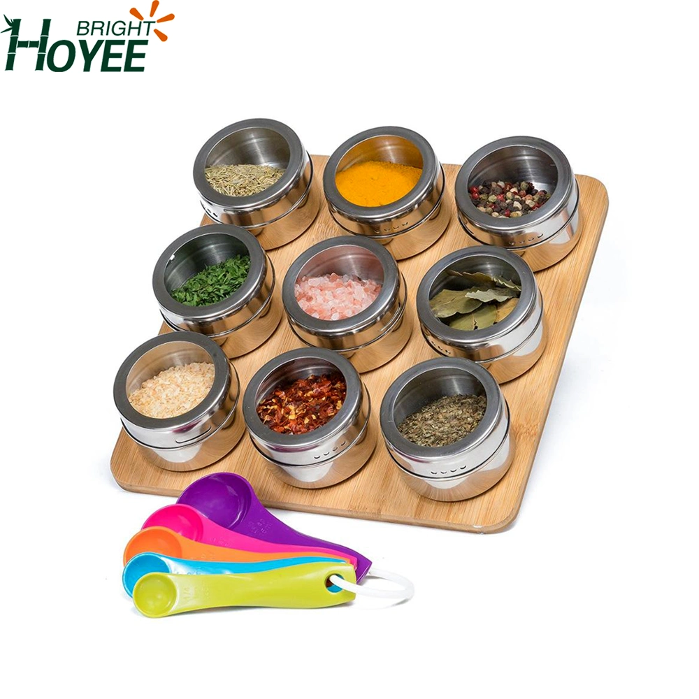 Wall Mounted Spice Storage Tins Stand Magnetic Spice Rack Bamboo