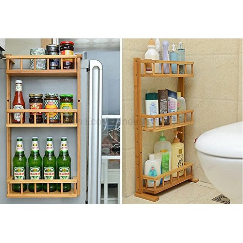 Adjustable Bamboo Storage Rack Wall Mount Spice Rack Refrigerator Side Rack