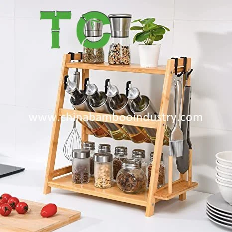 Wholesale Bamboo Spice Rack Organizer 3-Tier Kitchen Shelf Organizer Rack, Spice Organizer Countertop Bathroom Storage Shelf, Seasoning Rack