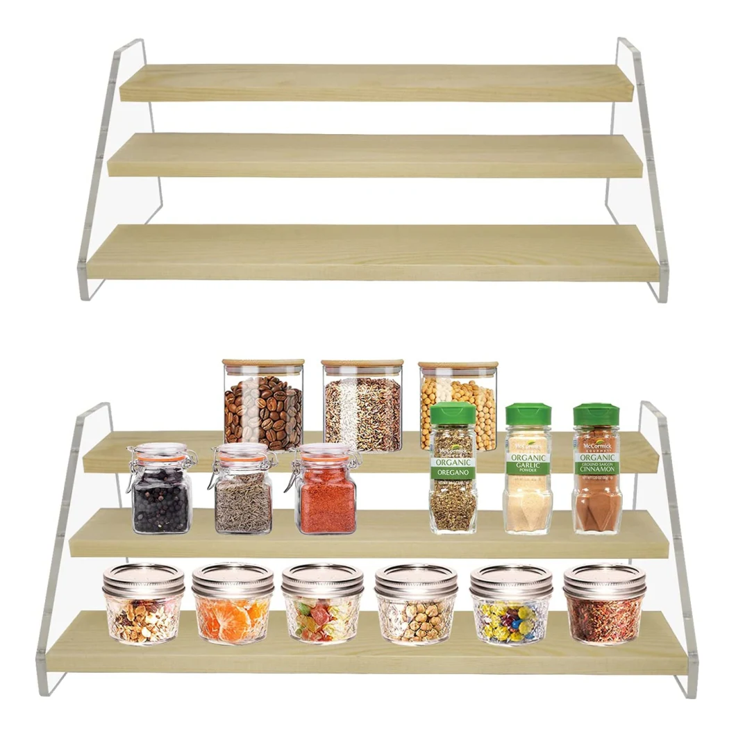 Eco Friendly Spice Rack Organizer for Countertop -Seasoning Organizer Spice Shelf - Space Saving Wooden Display Risers Shelf Showcase Fixtures Jewelry