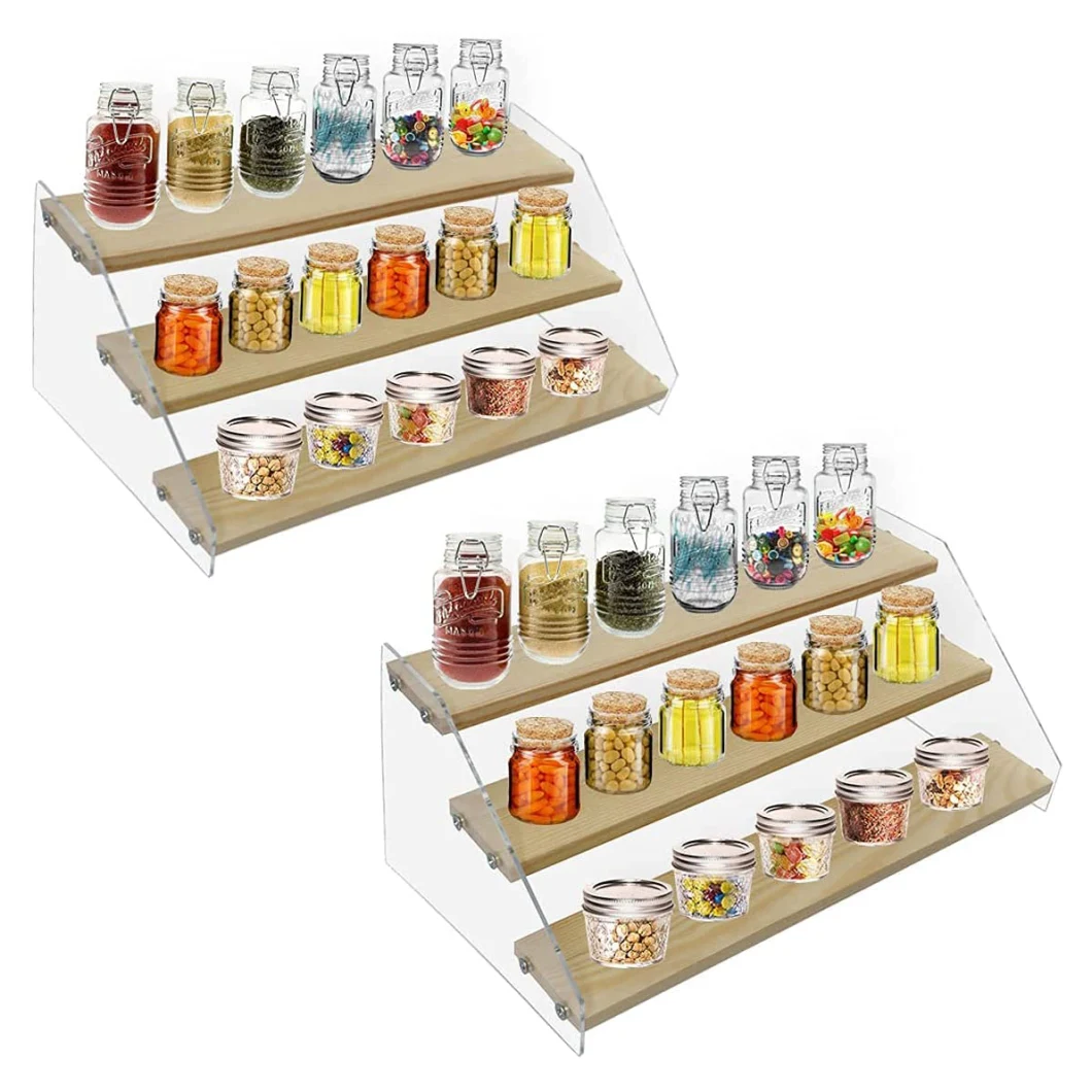 Eco Friendly Spice Rack Organizer for Countertop -Seasoning Organizer Spice Shelf - Space Saving Wooden Display Risers Shelf Showcase Fixtures Jewelry