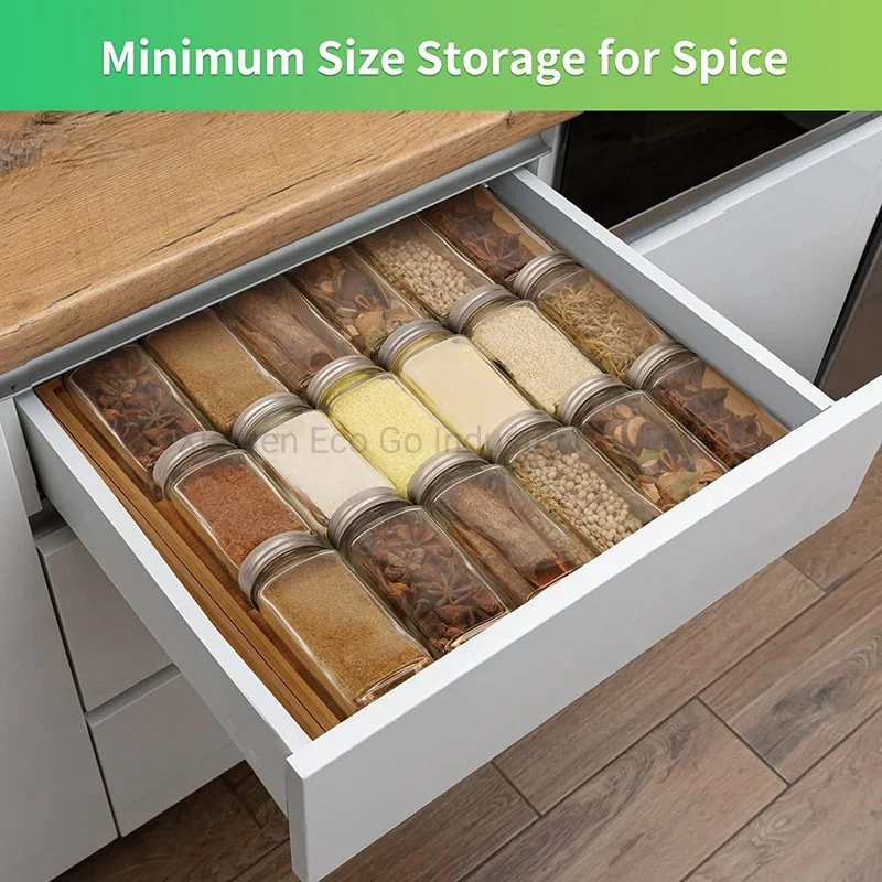 Expandable Spice Drawer Organizer, Bamboo Spice Rack Organizer for Drawer, 3 Tier Seasoning Organization Storage Tray Insert